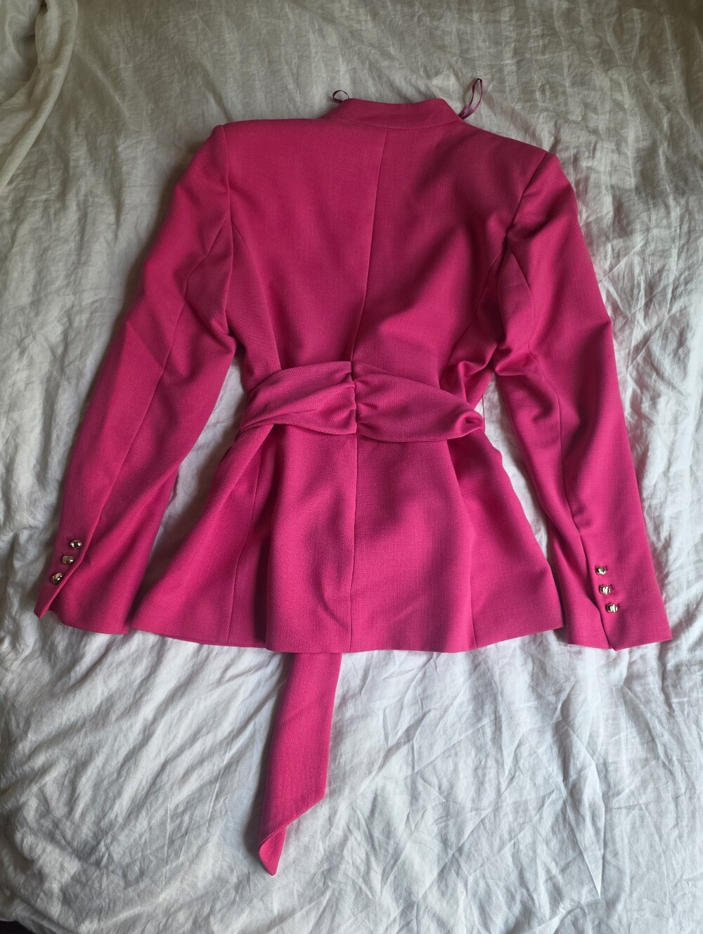 Zara Shoulder Pad Blazer With Buckle Belt Fuschia Bnwt - Picture 4 of 16